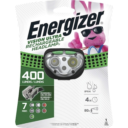 Energizer Headlamp, LED, Rechargeable, 400 Lumens, 80m, Black EVEENHDFRLP